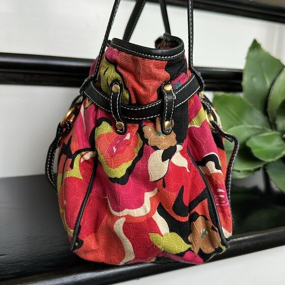 Talbots Canvas Floral Shoulder Bag Purse – Vibrant Colors, Black Trim, Like New - Picture 3 of 8